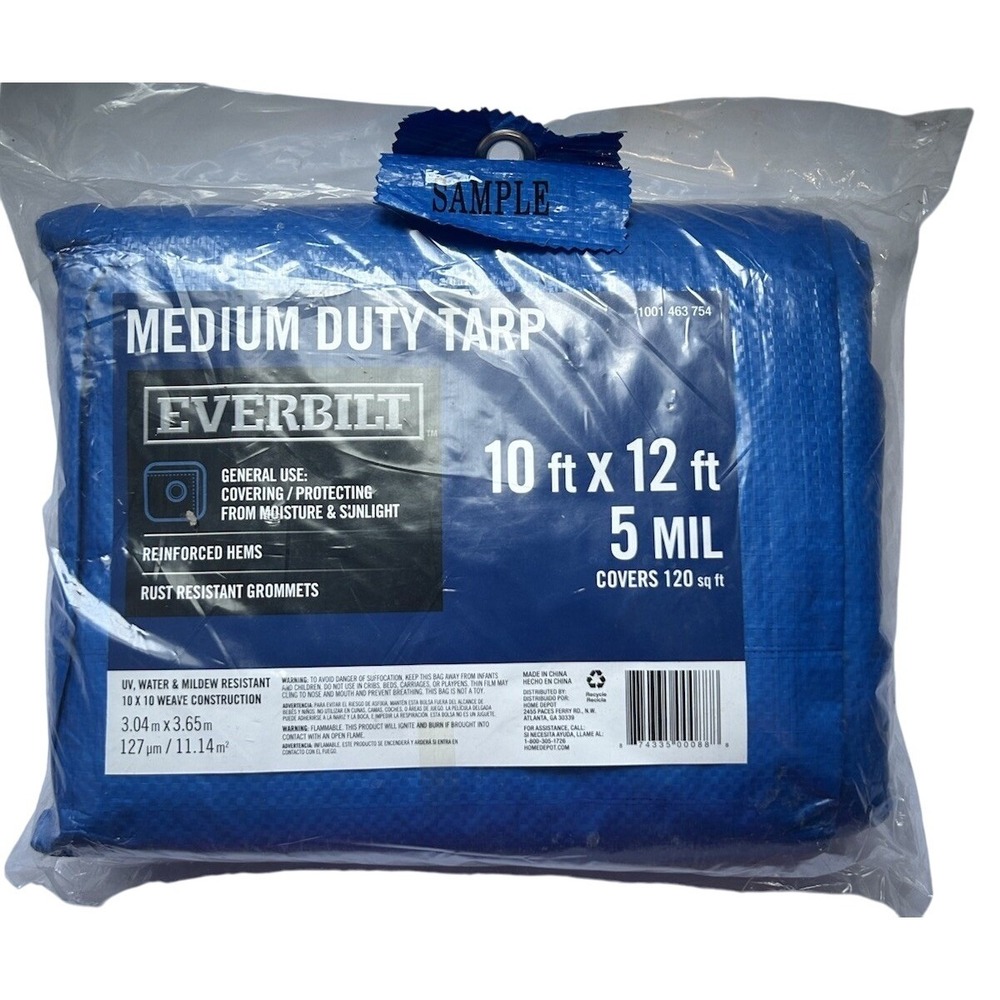 EVERBILT Medium Duty Tarp Blue 10 ft x‎ 12 ft 5 Mil UV Water Mildew Resistant